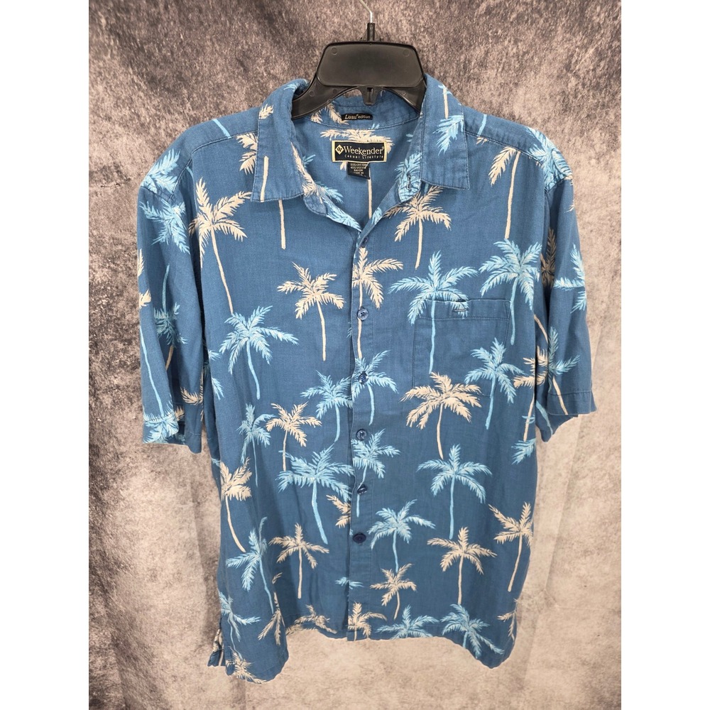Weekender Luau Edition Hawaiian Shirt Mens XL Blue Palm Tree Tropical Vacation